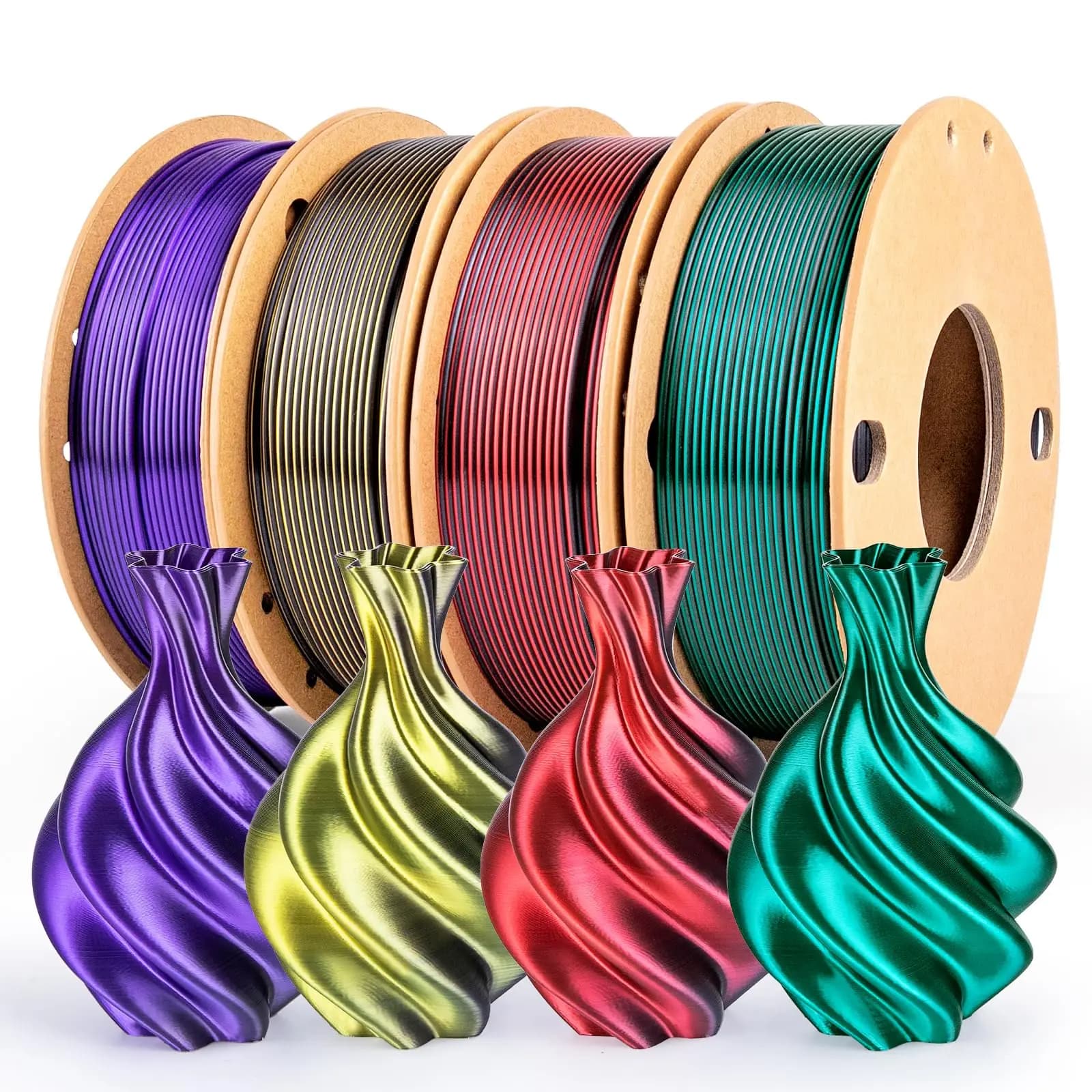 Silk 3D Printing Filament PLA+ Two-tone Black Series Pack 4 - 3D Printing PLA Pro 1,75 mm 250 g (0.55 pounds) x 4 reels, Bla