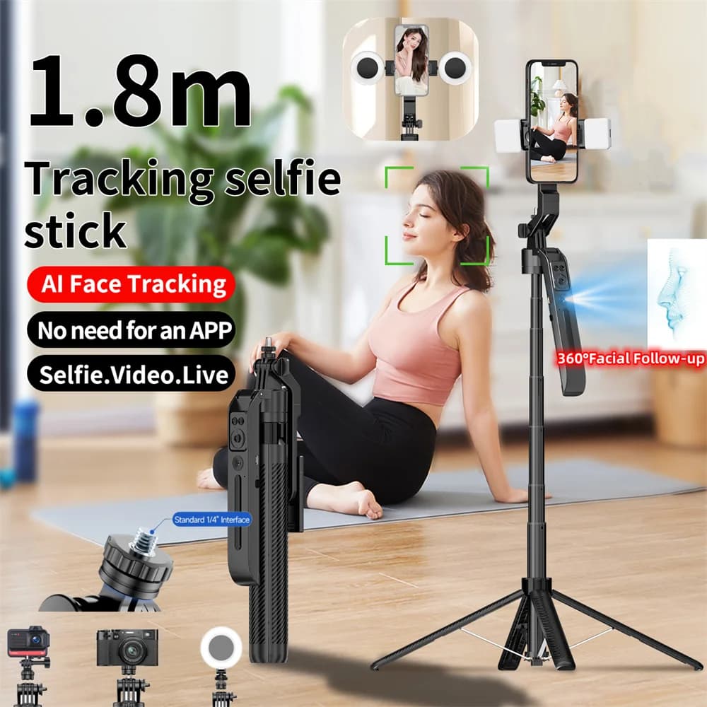 Facial Tracking AI Cardanic Stabilizer Selfie Stick Foldable Wireless Four Tripods With Single-Piece Bluetooth Shutter for Android IOS