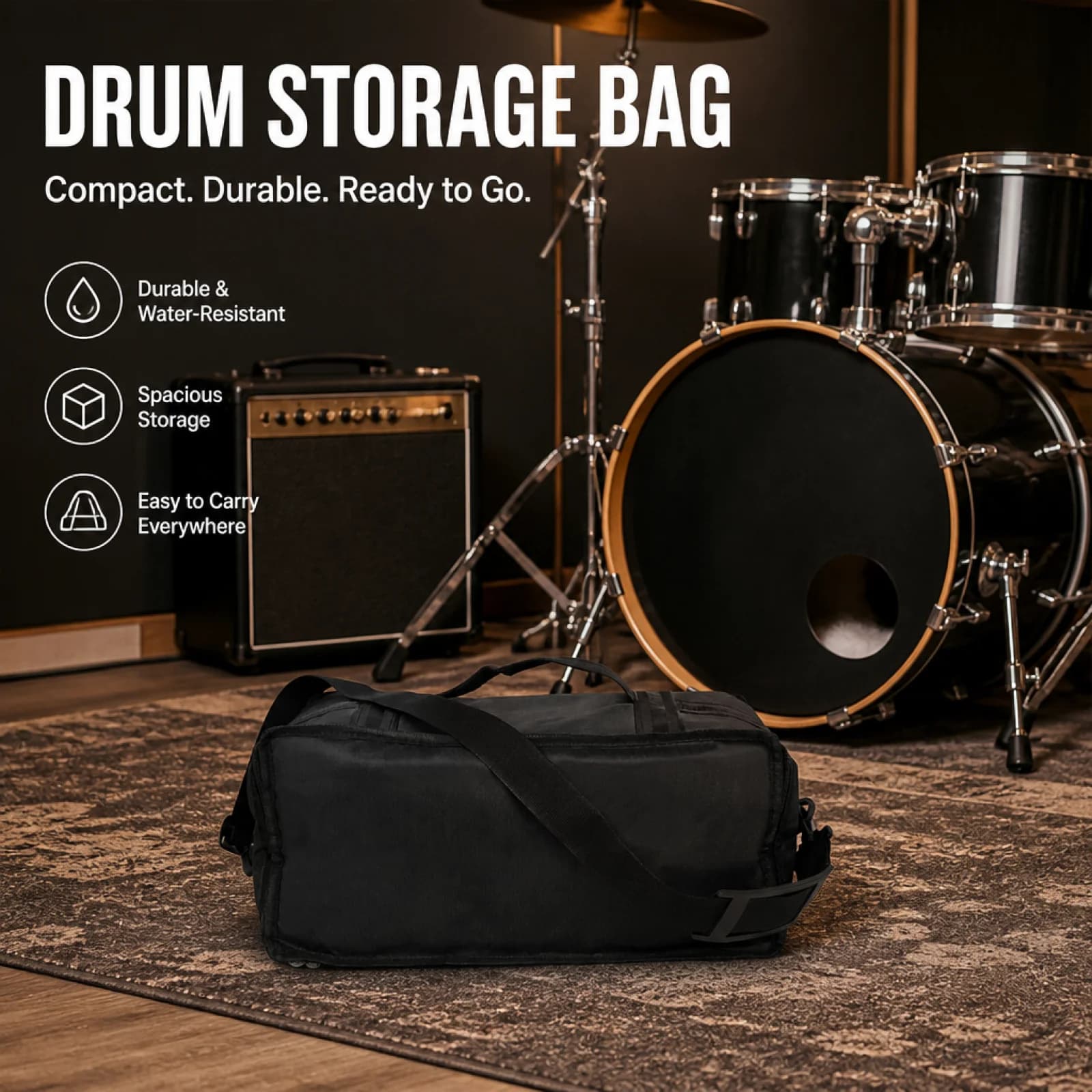 Waterproof Bongo Bag with Adjustable Shoulder Strap Padded for Percussionists Travel Gigs Durable Drum Bag