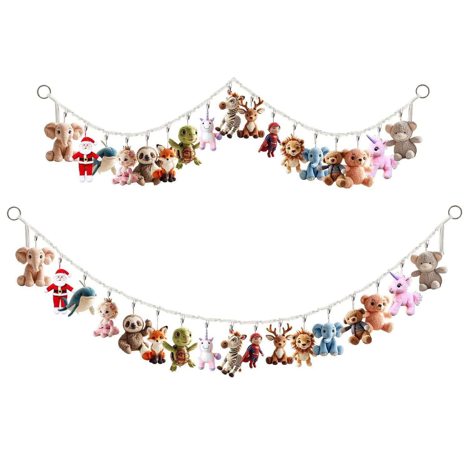 Cotton plush animal carrier with 20 metal clips, wall-mounted hanging holder, suitable for kindergarten games rooms