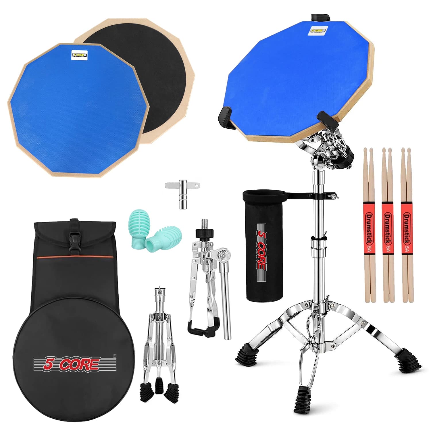 Set di 5 Pad da Pratica per Batteria, con Stand per Rullante da 12 pollici, Kit Silenzioso a Doppia Faccia per Batteristi DPAD COMBO ORG