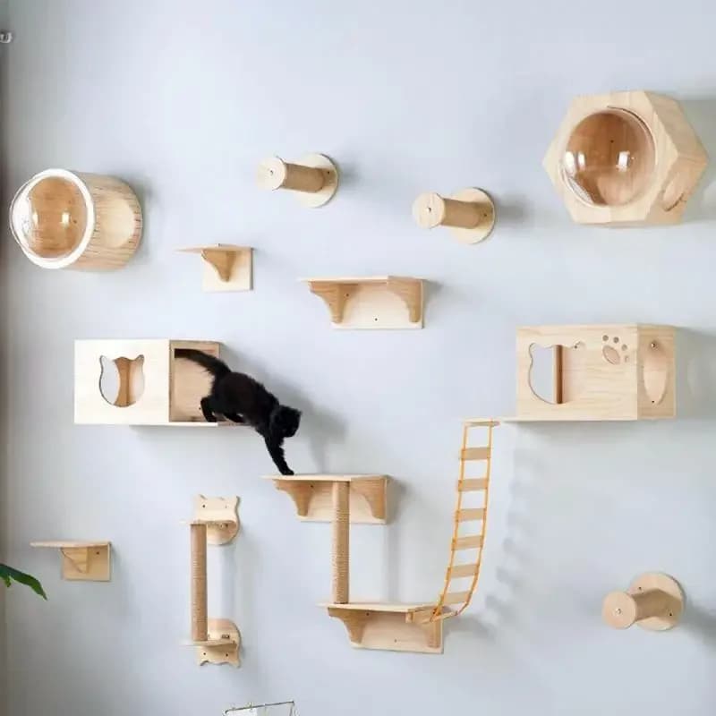 Amaca per gatti a ponte per gatti montata a parete con scala in legno o tiragraffi per perca per gatti e parco giochi per interni per gatti