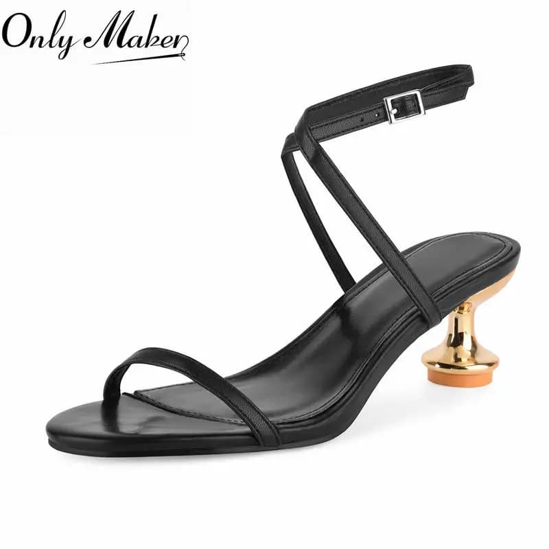 Onlymaker Sandali a spillo da donna con punta tonda e cinturino con fibbia Sandali moderni con tacco sottile alla moda elasticizzati senza schienale
