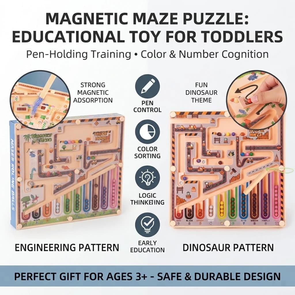 Un labirinto magnetico, un gioco puzzle avanzato per bambini, che migliora il pensiero matematico e logico, l'educazione cognitiva, lo sviluppo visivo e intellettuale, e promuove attività pratiche e stimolanti per il cervello.