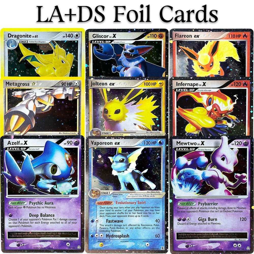 PKM Delta Species and Legends Awakened PTCG Foil Game Anime Trading Azelf LV.X Mewtwo/Infernape LV.X Dragonite Flareon ex Cards