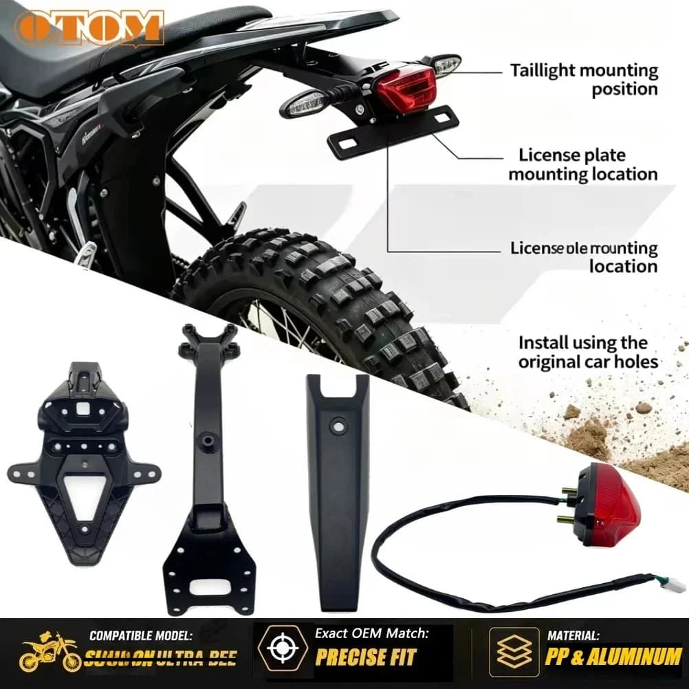 For Surron Ultra Bee Electric Dirt Bike License Plate Bracket Kit SUR RON Motocross Brake Lights Turn Signal Tail Light Assembly