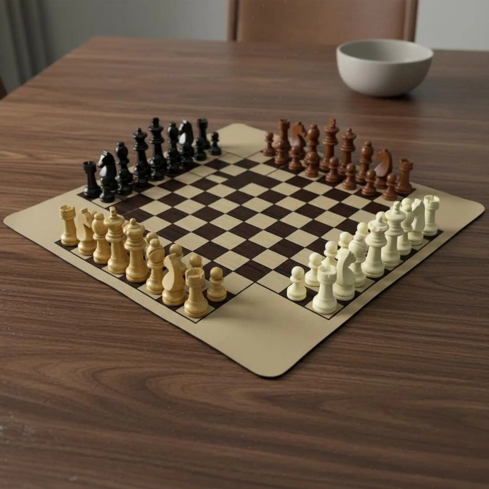 4 Player Chess Set Educational Chess Board Travel Game for Families, Kids, Party King