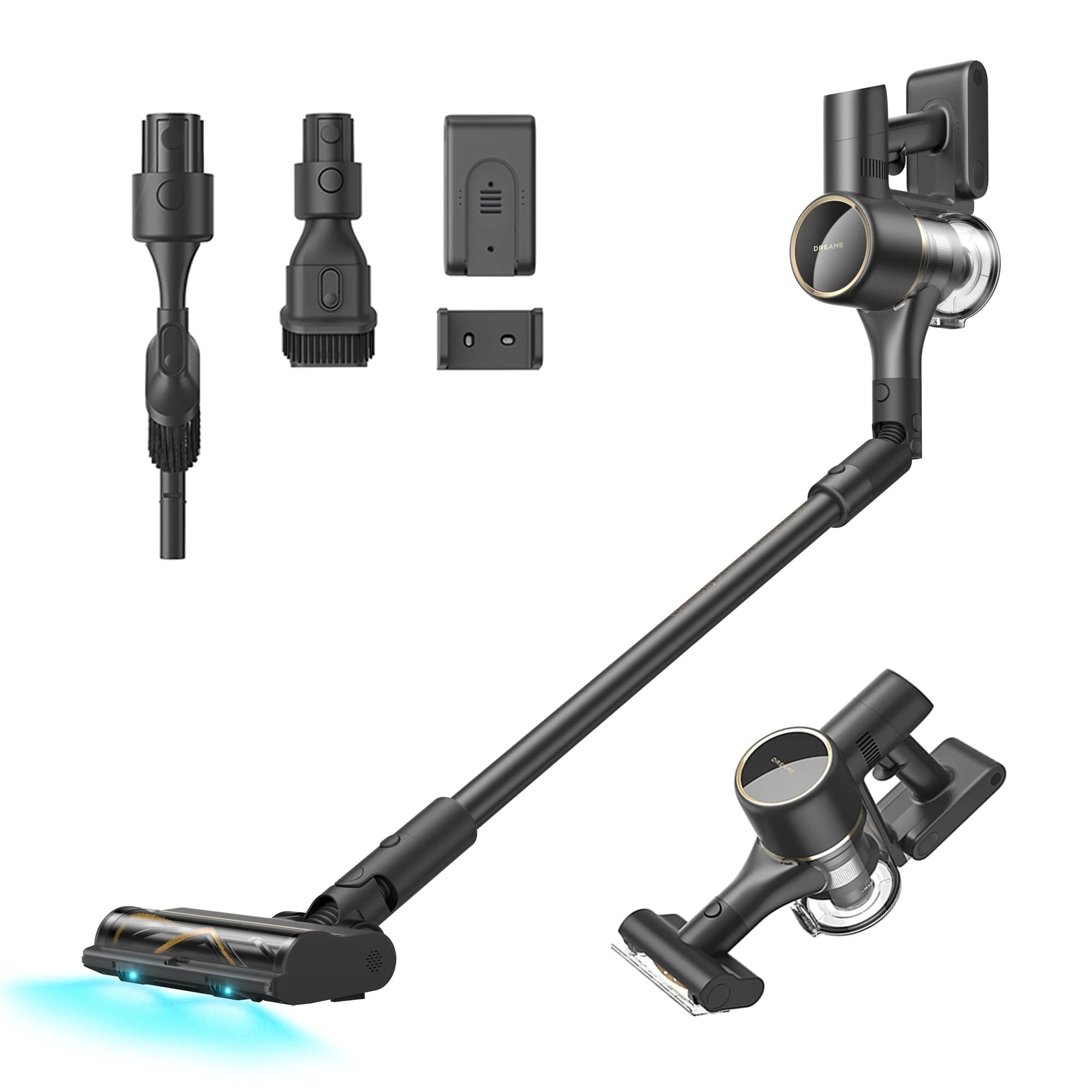 Dreame CleanX W15 Aspirapolvere Senza Fili, Potente Aspirazione 150AW, Illuminazione LED Celeste, Anti-Groviglio, Pulizia Pavimenti Duri e Tappeti, 90 Minuti di Autonomia, Schermo LED, 3.75 lb, Accessori Versatili