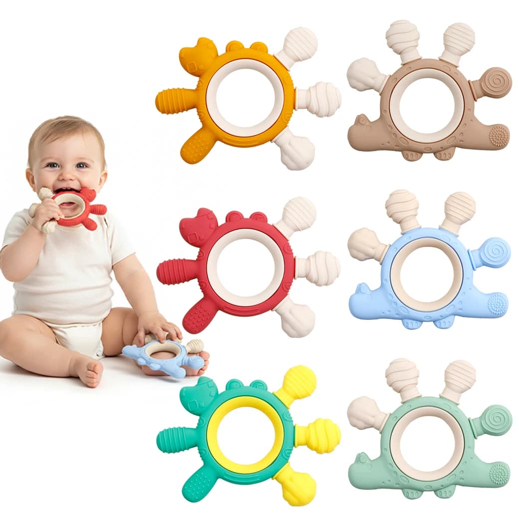 Baby Teether 2Pcs, Silicone Cute Crab and Dinosaur Teething Toys for Babies