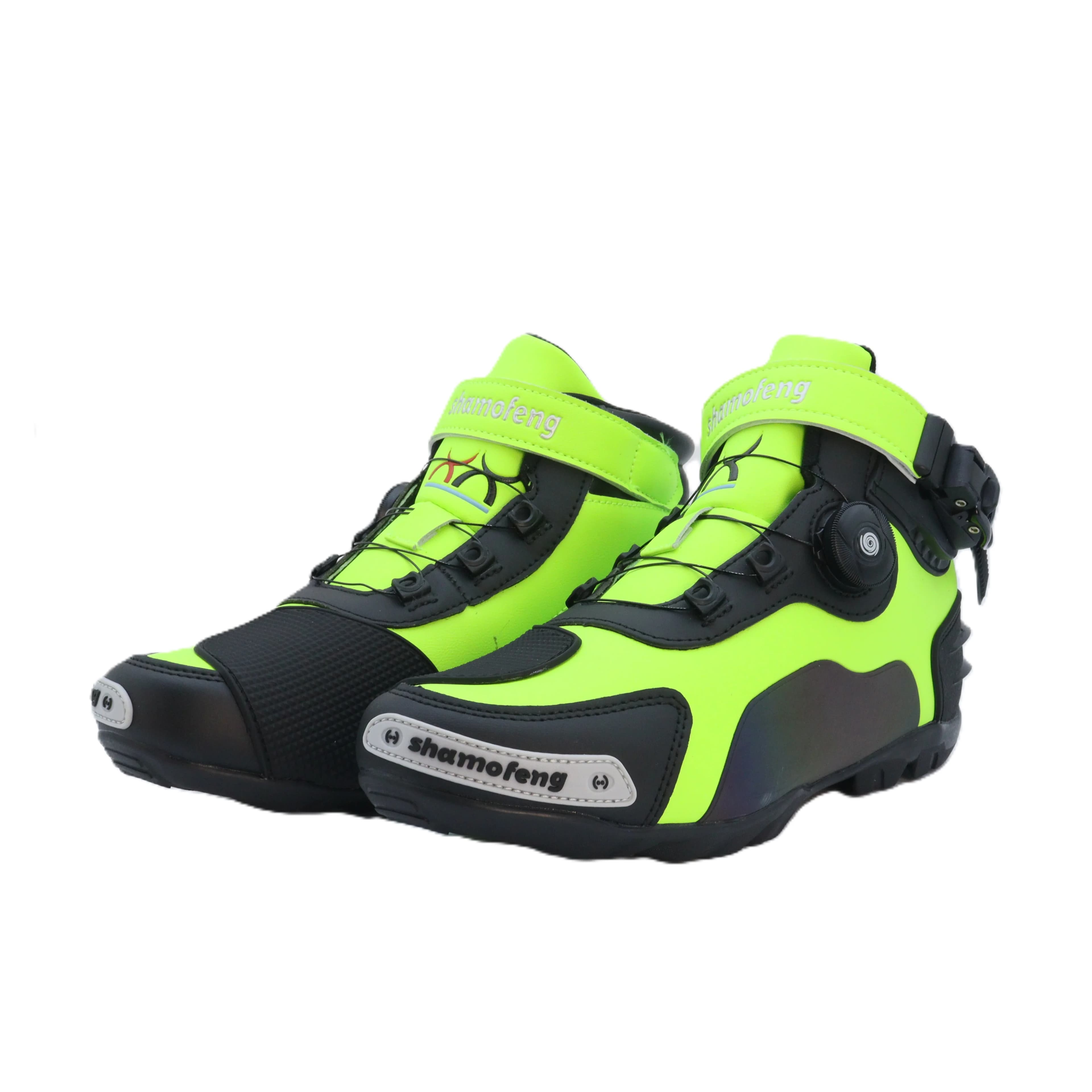 Stivali da moto verdi Stivali protettivi da uomo in pelle Traspirante Ammortizzante Impermeabile Scarpe da moto da fondo Proteggi
