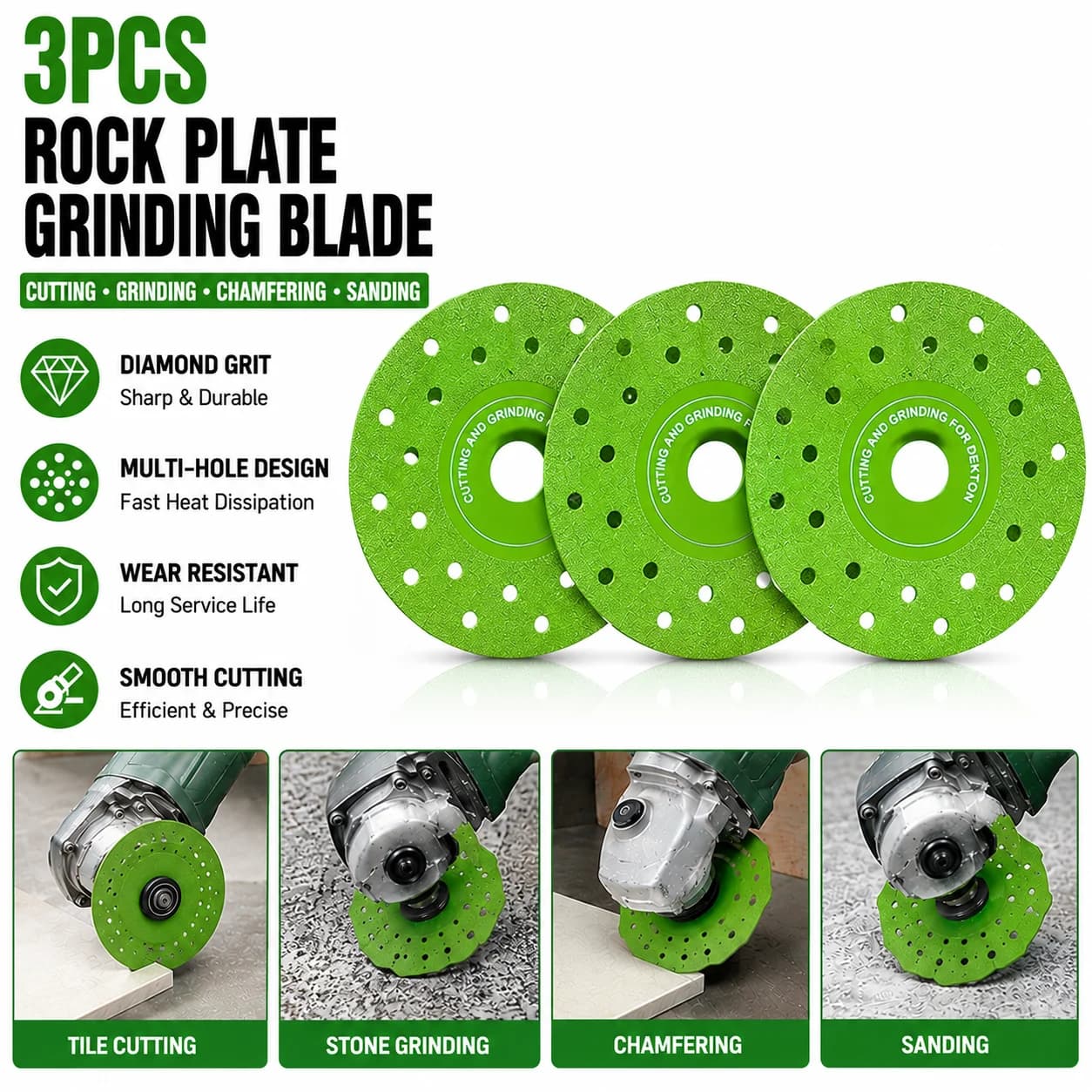 3PCS Rock Plate Grinding Blades Tile Chamfering Cutting Sanding Discs For Angle Grinder
