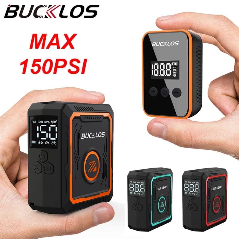 BUCKLOS Pompa per bici elettrica portatile 150PSI Tipo-C Gonfiatore d'aria ricaricabile Pompa per bicicletta da strada MTB Pompa da ciclismo con valvola AV FV