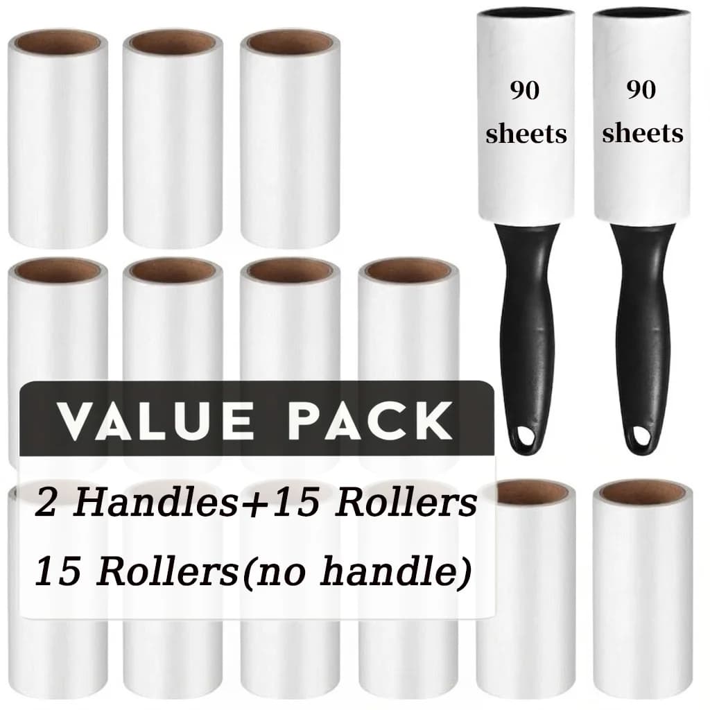 Pet Hair Pickup Extra Sticky Lint Roller, 90 Sheets Per Roll, 1350 Easy-Tear Adhesive Sheets Total, Designed for Removing Fur +