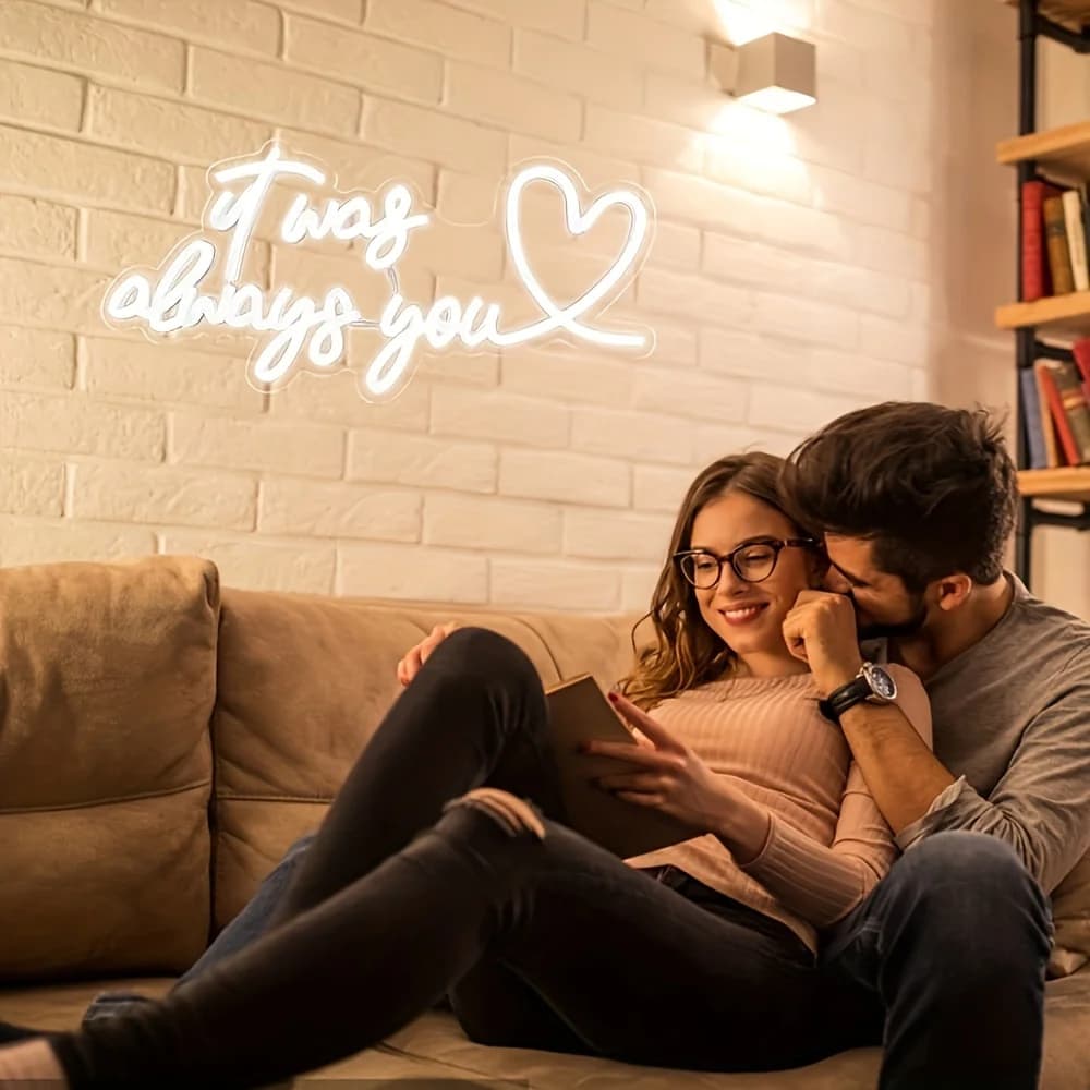 Luce al Neon LED Personalizzata a Doppia Fila, Design 'Love', Ideale per Celebrazioni come Anniversari, Matrimoni, Compleanni, Feste