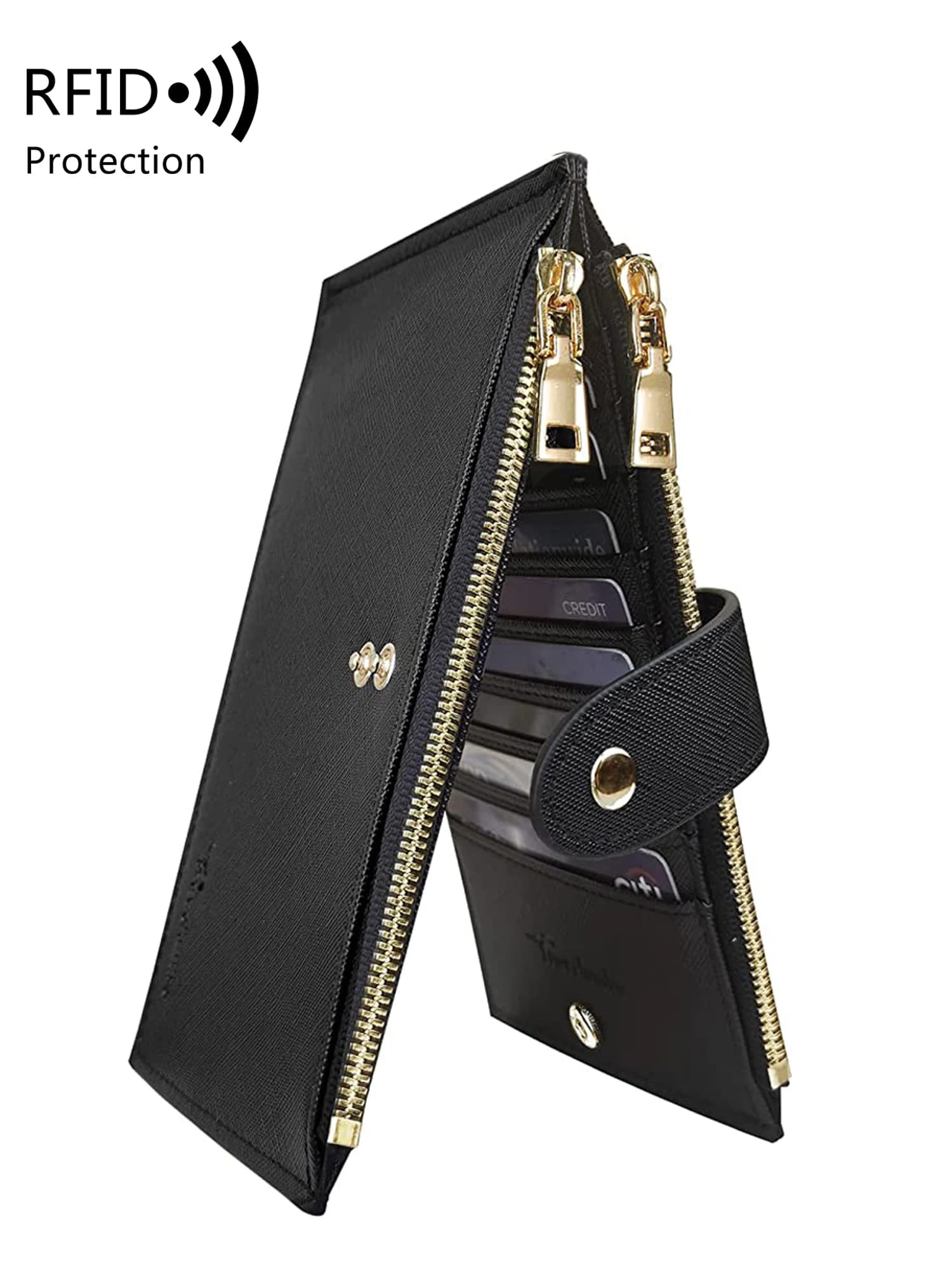 Portafoglio RFID con doppia cerniera Portafoglio da donna bifold multi porta carte di grandi dimensioni con porta carte di credito tasca con cerniera per donna