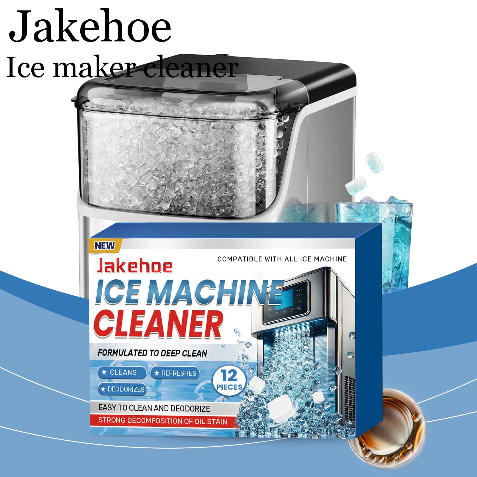 Jakehoe Pulitore per macchina per il ghiaccio Compresse Portatile Scala di pulizia delicata Rimuovi gli odori Sciogliere rapidamente Detergente per macchina per il ghiaccio facile da usare