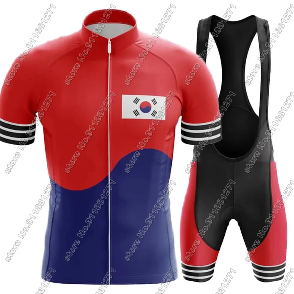 South Korea Team Cycling Jersey 2024 Set Summer Red Blue Clothing Men Road Bike Shirts Cycling Shorts with MTB Ropa Maillot