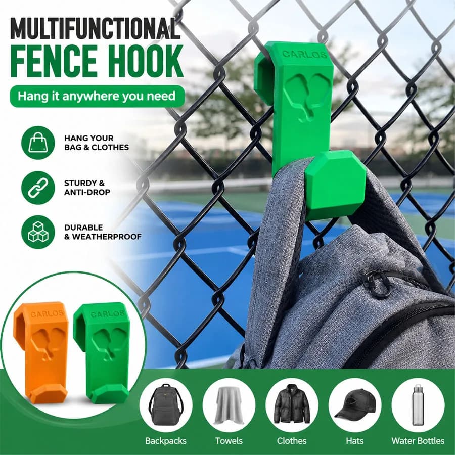 Tennis Pickleball Court Hook, Wall Mount Fence Hanger Racket Pattern Hook for Outdoor Sports Clothes Backpack Towel Storage