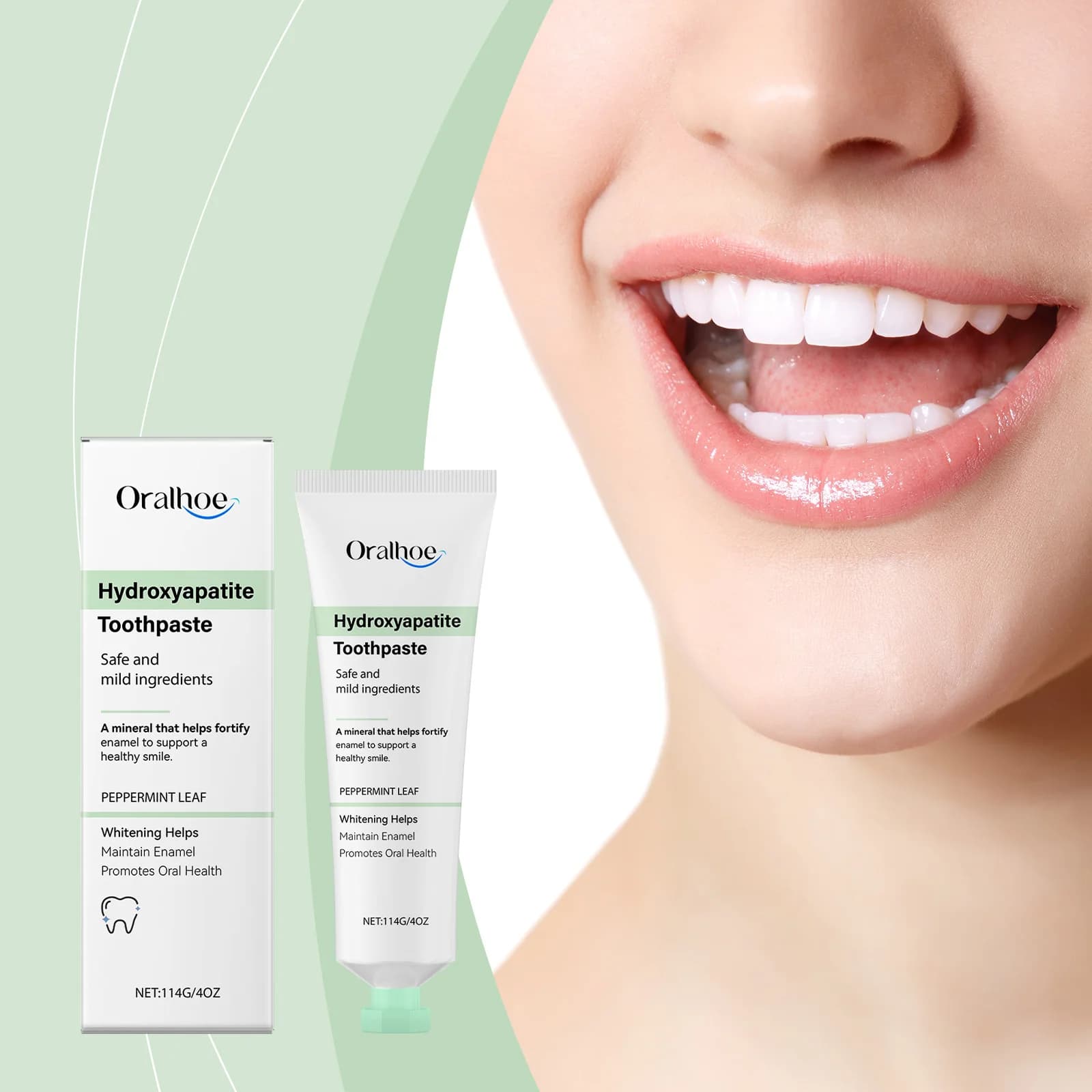Oralhoe 114g Mint Sleaching Dentifricio Removing stains Teeth whitening Update glitosis Dentifricio whitening yellow clean