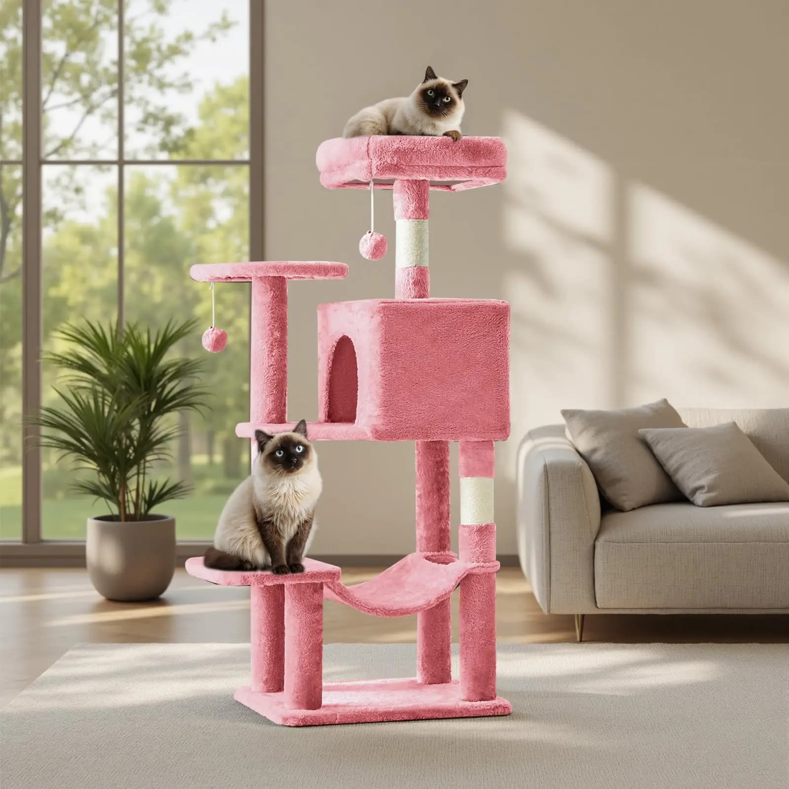 Torre per Gatti da 44 Pollici, Albero Arrampicabile per Gatti con Posti di Tiraggio in Sisal Naturale, Amaca, Cuccia per Gatti da Interno