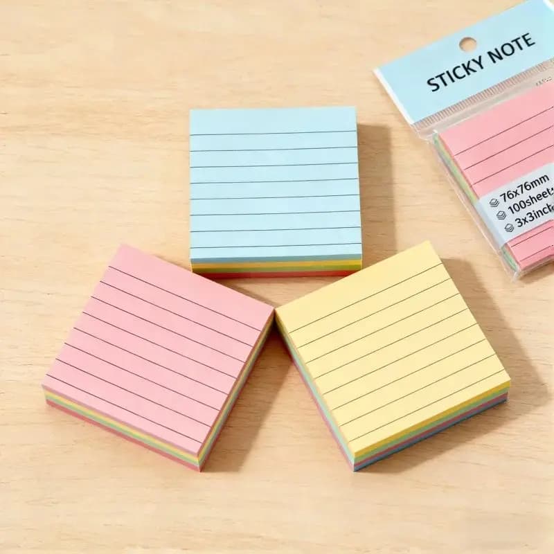 Collezione di 3 Blocchetti di Foglietti Adesivi a Righe Multicolore ​ Tinte pastello vivaci, superficie di scrittura liscia, versatile per agenda e bullet journal.