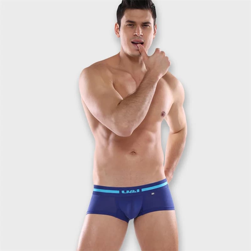 U & I intimo da uomo boxer a vita bassa in nylon ultrasottile leggermente trasparente u convesso design trendy personality summer boxer