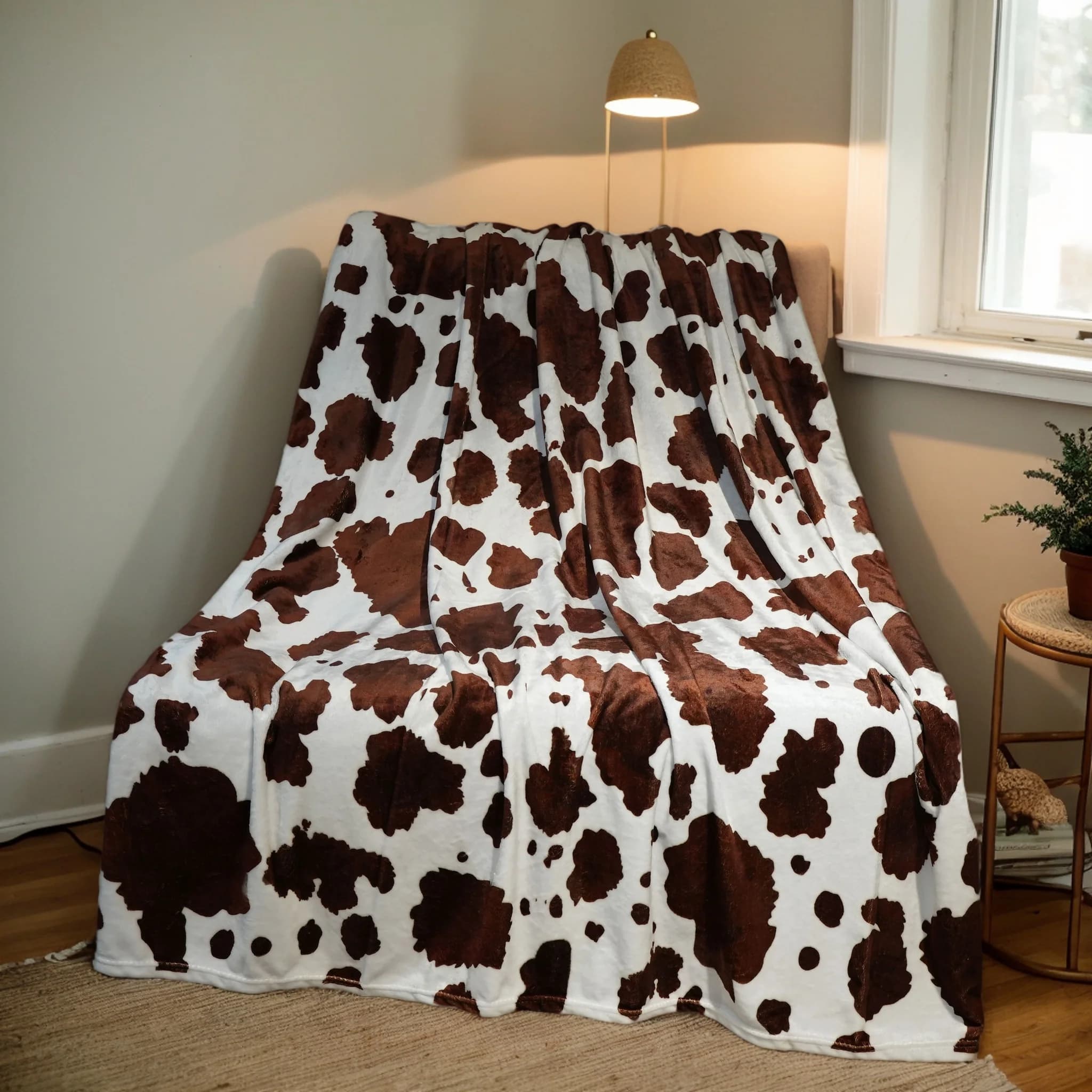 Coperta in pile con stampa mucca – Morbido peluche 60×80 per divano o letto, regalo per decorazioni agricole in bianco e nero per le donne