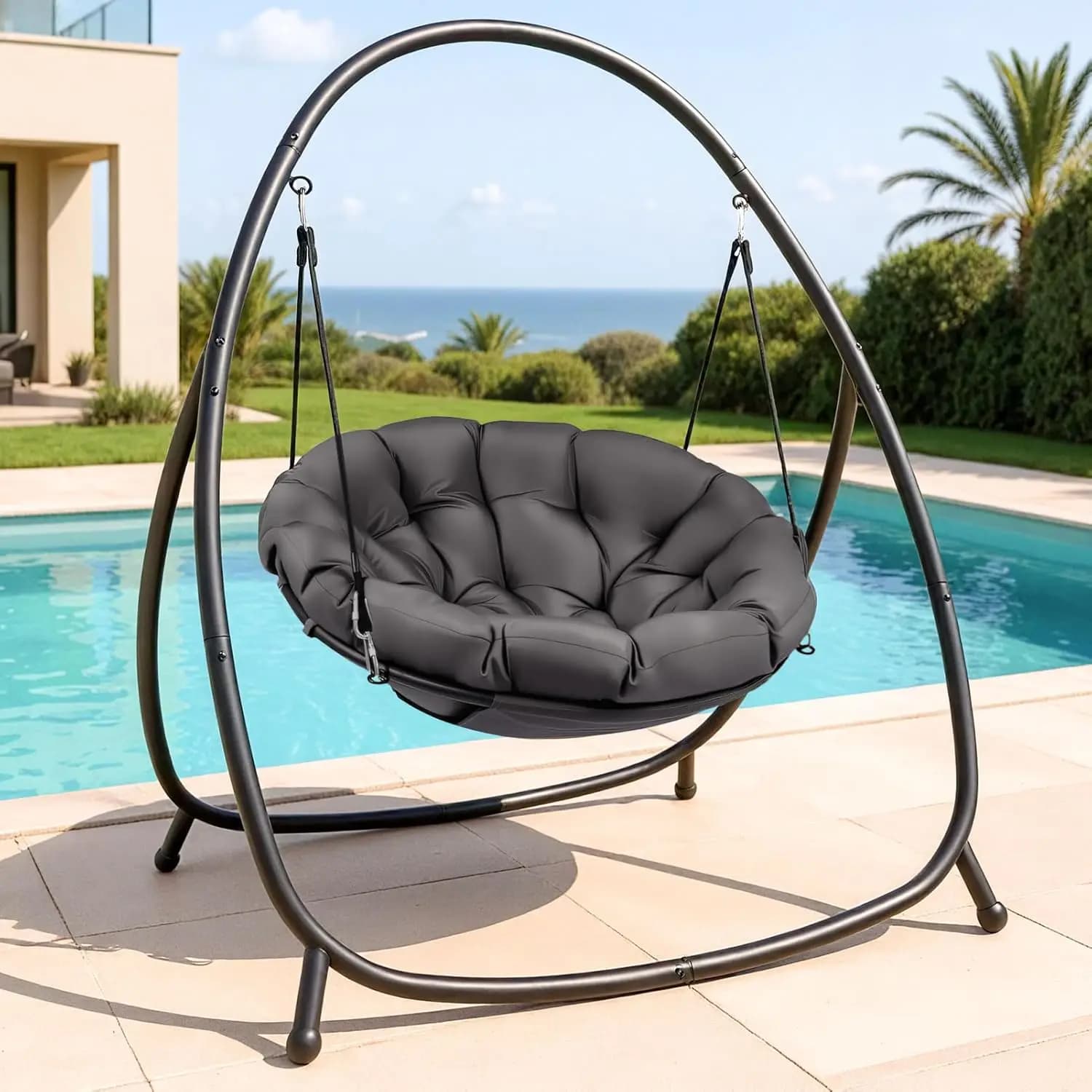Sedia a dondolo sospesa per amaca con supporto per cuscino imbottito per balcone da patio per camera da letto all'aperto