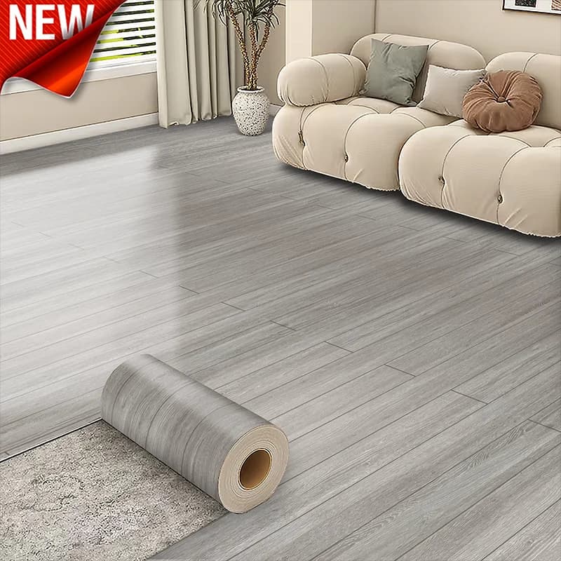 Durable Self Adhesive Floor Wallpaper Wood Grain Design Waterproof Wear Resistant Mat for Indoor House Remodeling