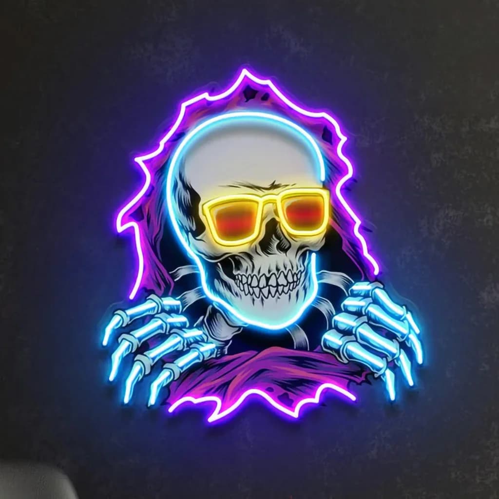 Skull Hole Artwork Neon Sign Pop Art Bar Beer Art Wall Decor Shop Restaurant Home Decor UV Print Skull dimmerabile Neon