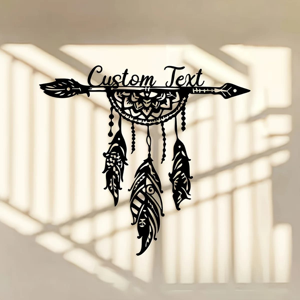 Decorazione da Parete in Metallo Personalizzata a Forma di Acchiappasogni con Piume e Freccia, Adatta per Casa/Ufficio/Esterni, Regalo per Inaugurazione Casa/Matrimonio