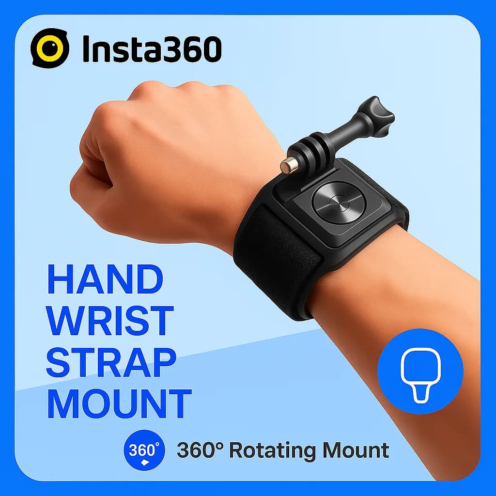 Supporto da polso regolabile per Insta360 X5 / GO 3 / Ace | 360 ° Base rotante con cinghia in velcro | Ideale per la registrazione dell'azione POV