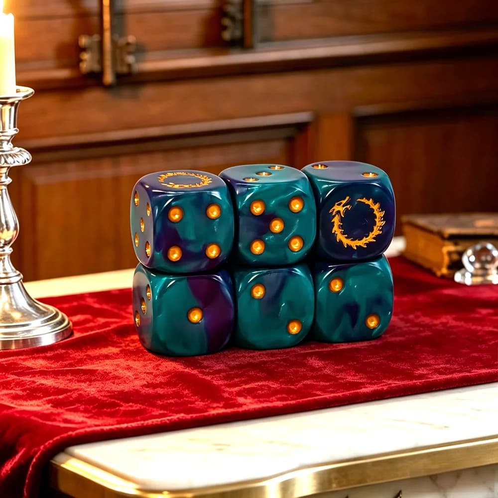 6Pcs Deep Sea Gold Flame D6 Dice Set Polyhedral Role Playing Dice for Tabletop RPG Board Games Family Entertainment Thanksgiving