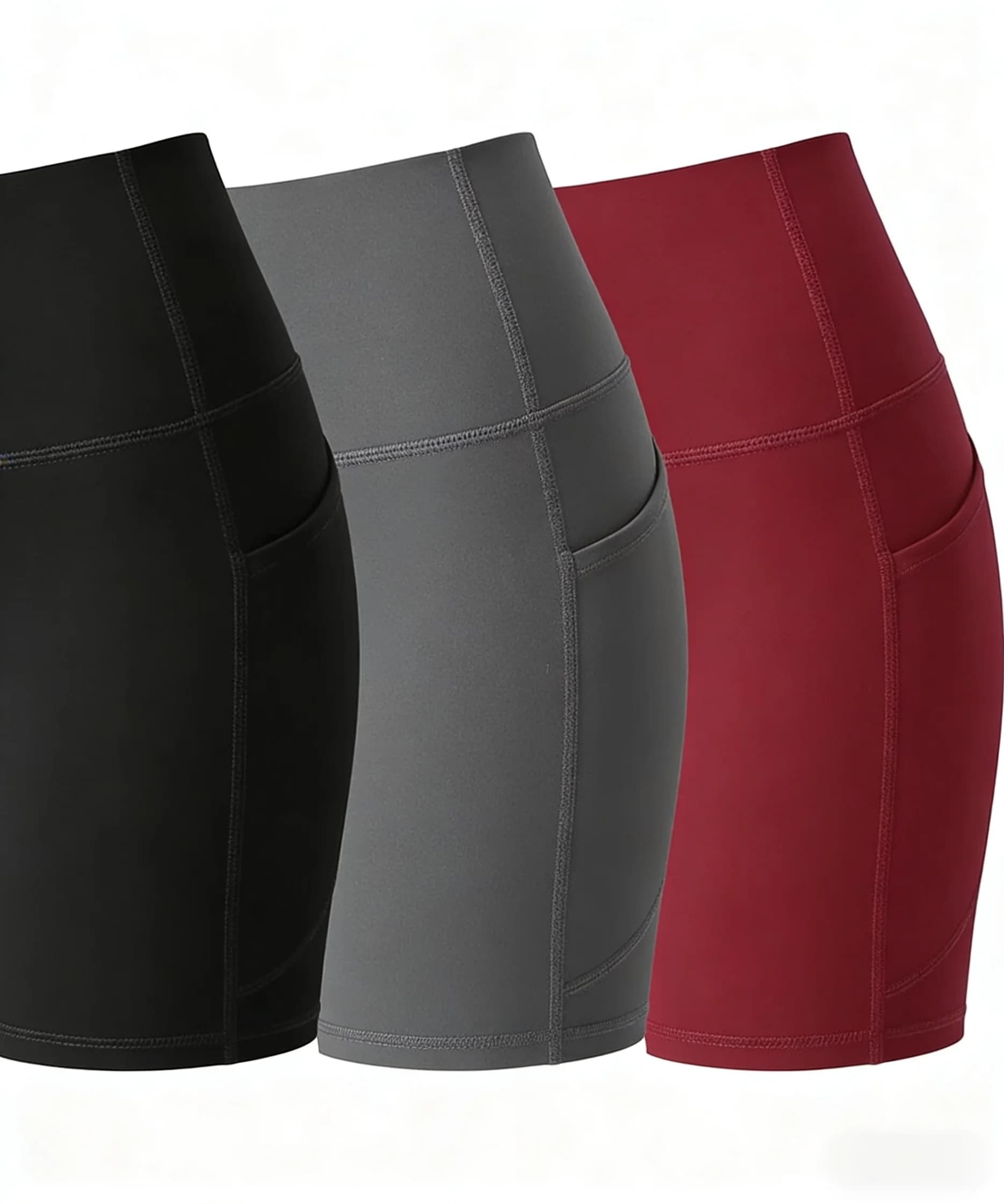 Pantaloncini sportivi da donna con tasche, 3 pezzi, pantaloncini da corsa a vita alta e che valorizzano i fianchi