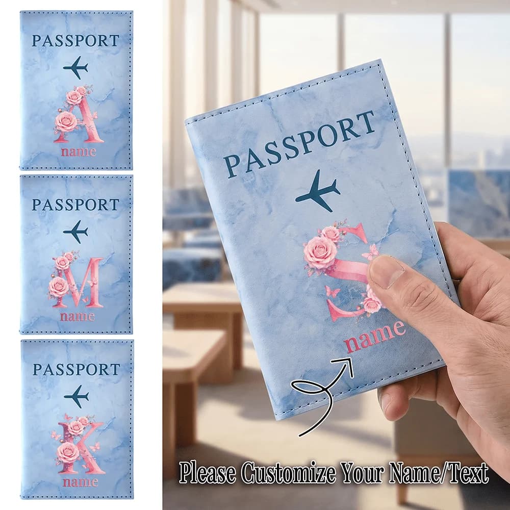 1pc Customized Name PU Passport Sleeve Holder Passport Cover Protector Bank Business Card Case Organizer Documents Storage