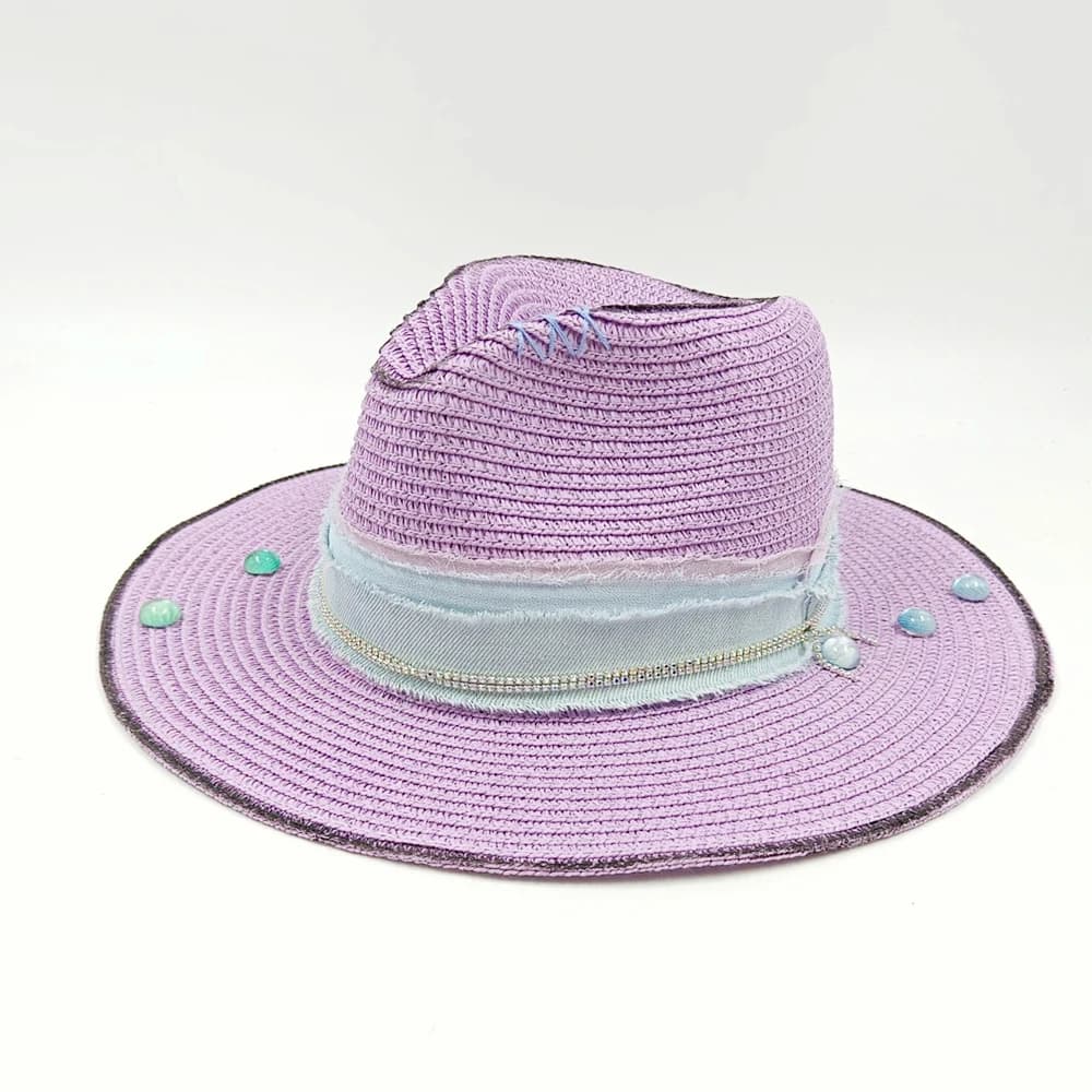 Summer straw hat sun hat jazz top feather dried flower accessories DIY hand-sewn straw hat men and women sun hat wholesale