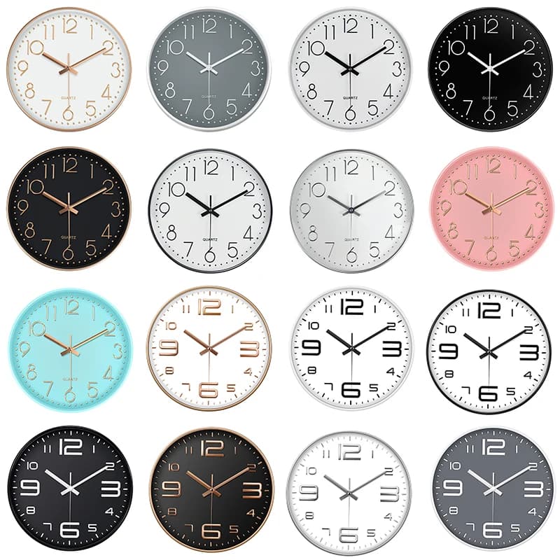 10/12 Inch Modern Pointer Wall Clock Battery Powered Silent Living Room Bedroom Office Decoration Punch-free Digital Scale Watch
