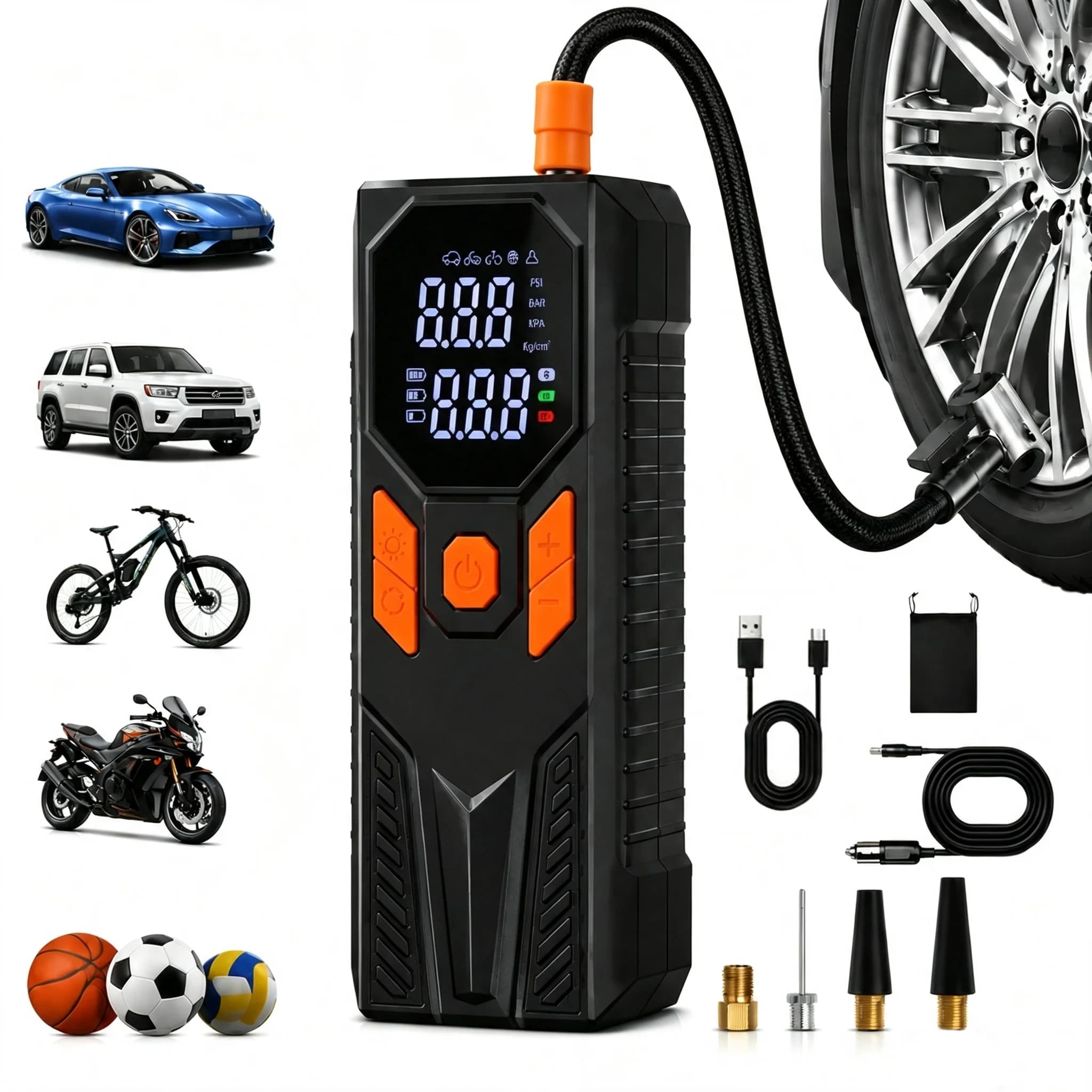 150PSI Portable Tire Inflator Cordless Air Pump, 12V Car Power & Battery Powered Digital Compressor for Car Bike Ball