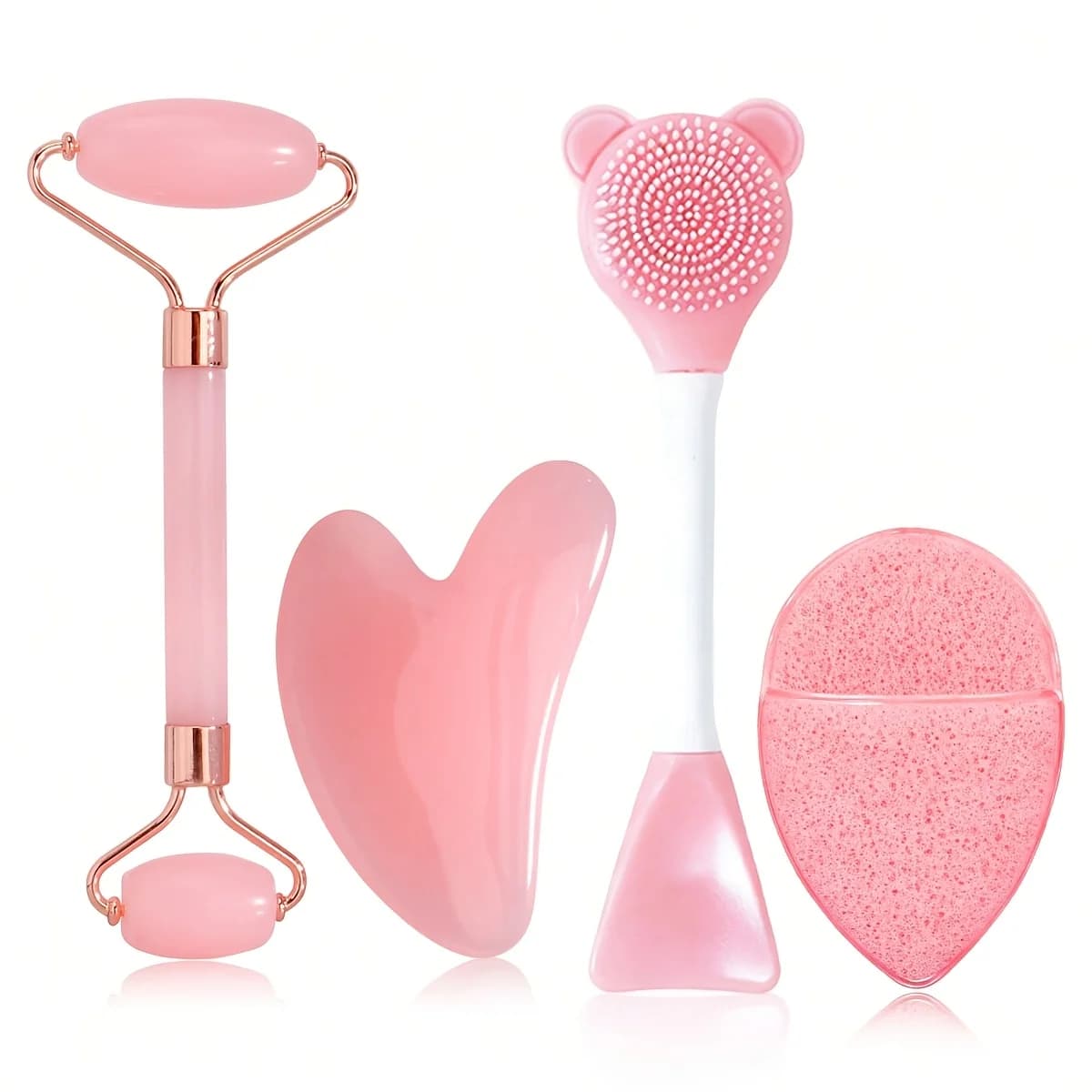 4-piece facial cleaning and massage tool, facial massage scraper cleaning brush, facial mask, facial sponge