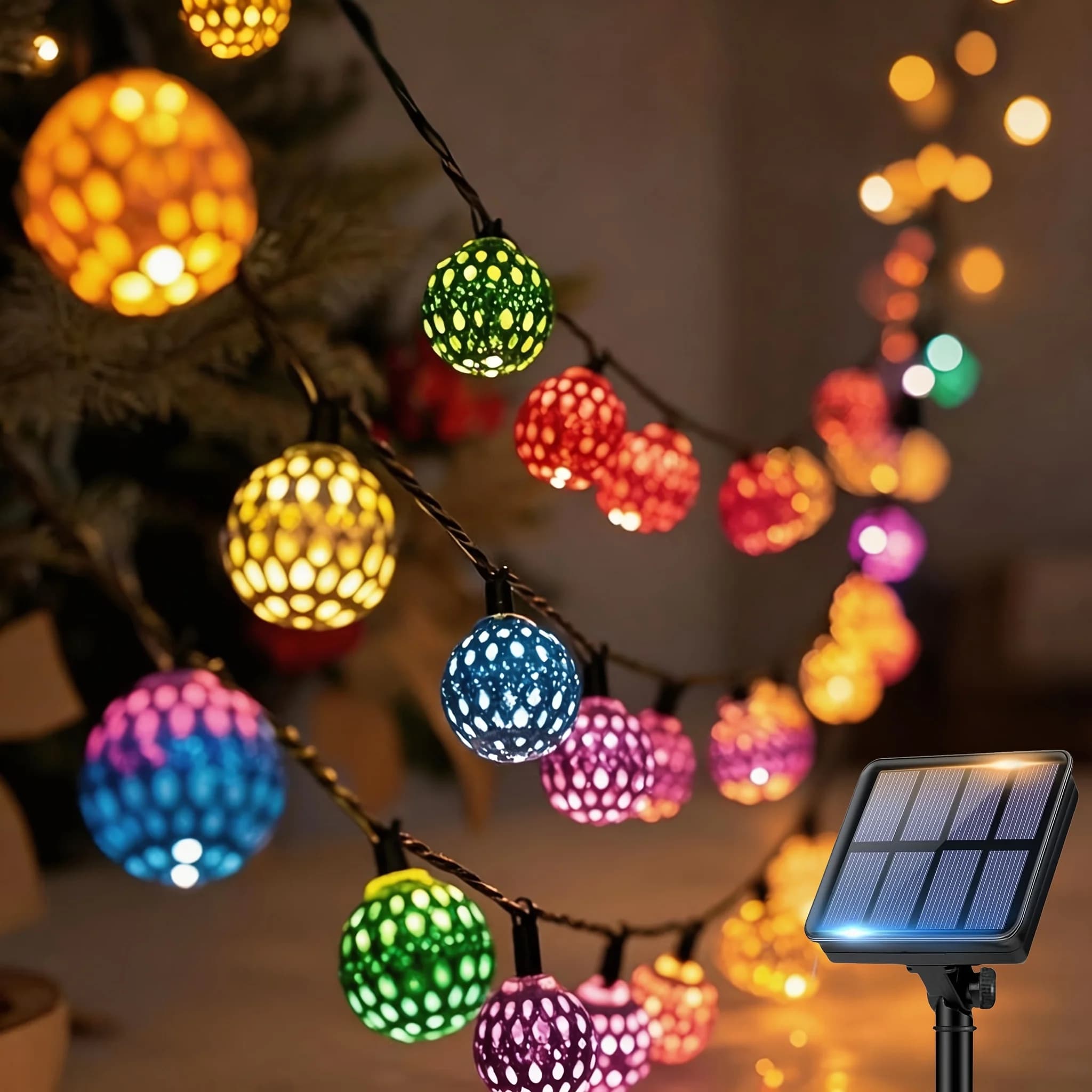 Luci Solari a Sfera Marocchina per Esterni - 30/20 LED, 8 Modalità, Luci Solari a Sfera Metallica, Luci Fatate IPX4 per Pasqua, San Patrizio