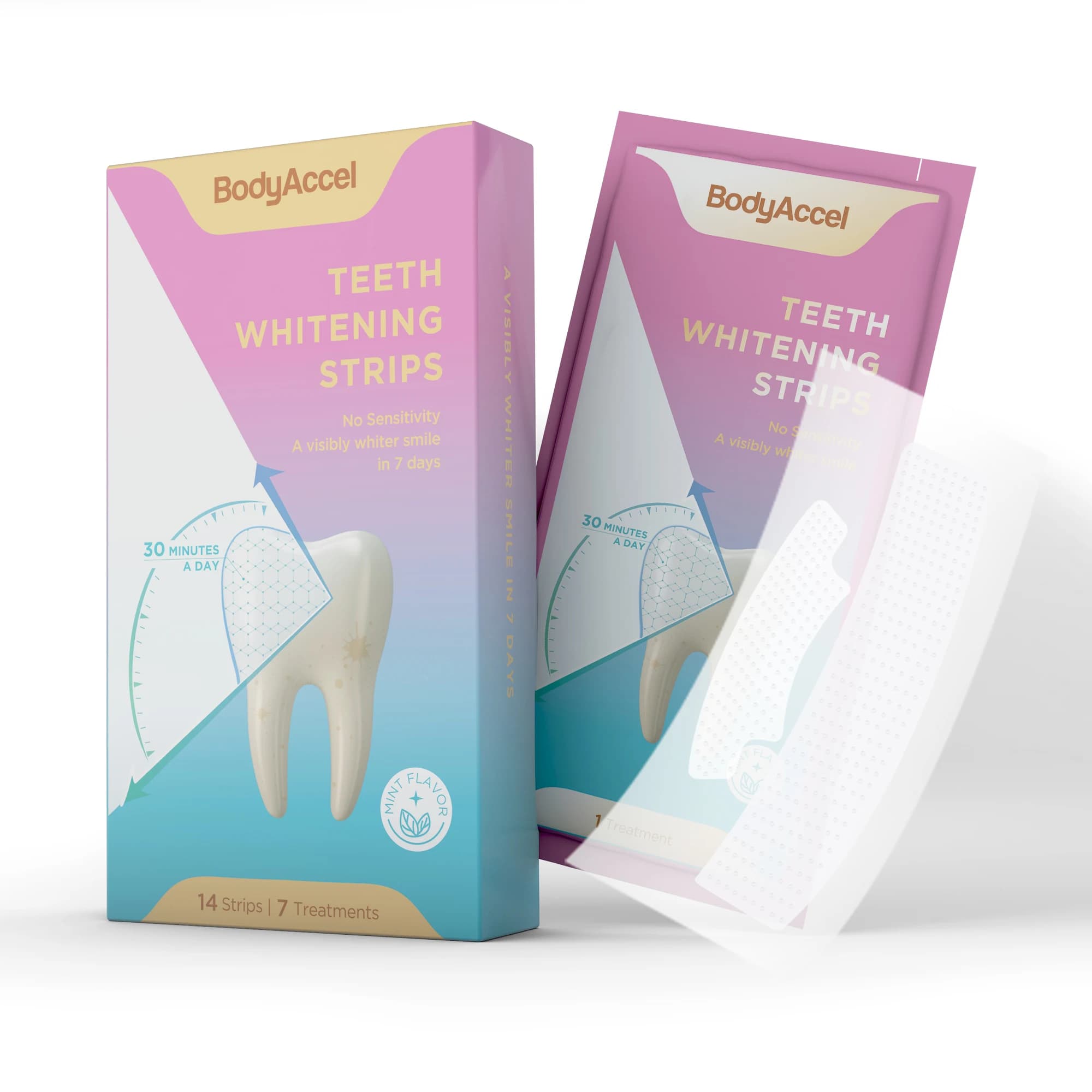 Gli adesivi sbiancanti Bodyaccel proteggono la bocca pulita dei denti
