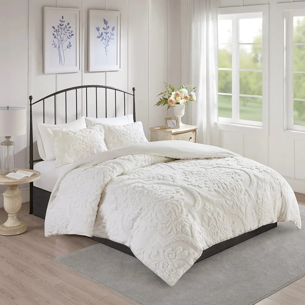 King/Cal King Set damask duvet cotton quilted 3 pieces (dirty white + cotton + king)