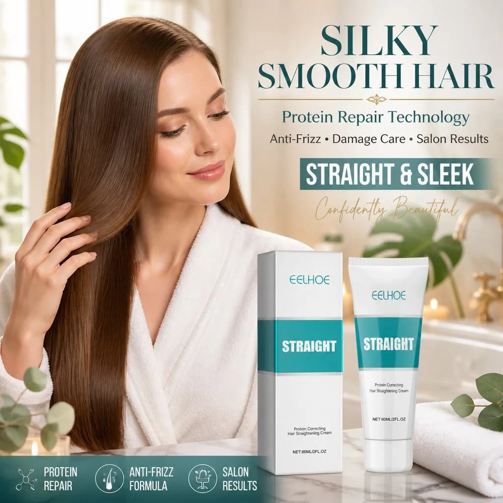 EELHOE Protein Correcting Hair Straightening Cream Anti Frizz Damaged Hair Split End Smooth Straight Silky Salon Results 60ml