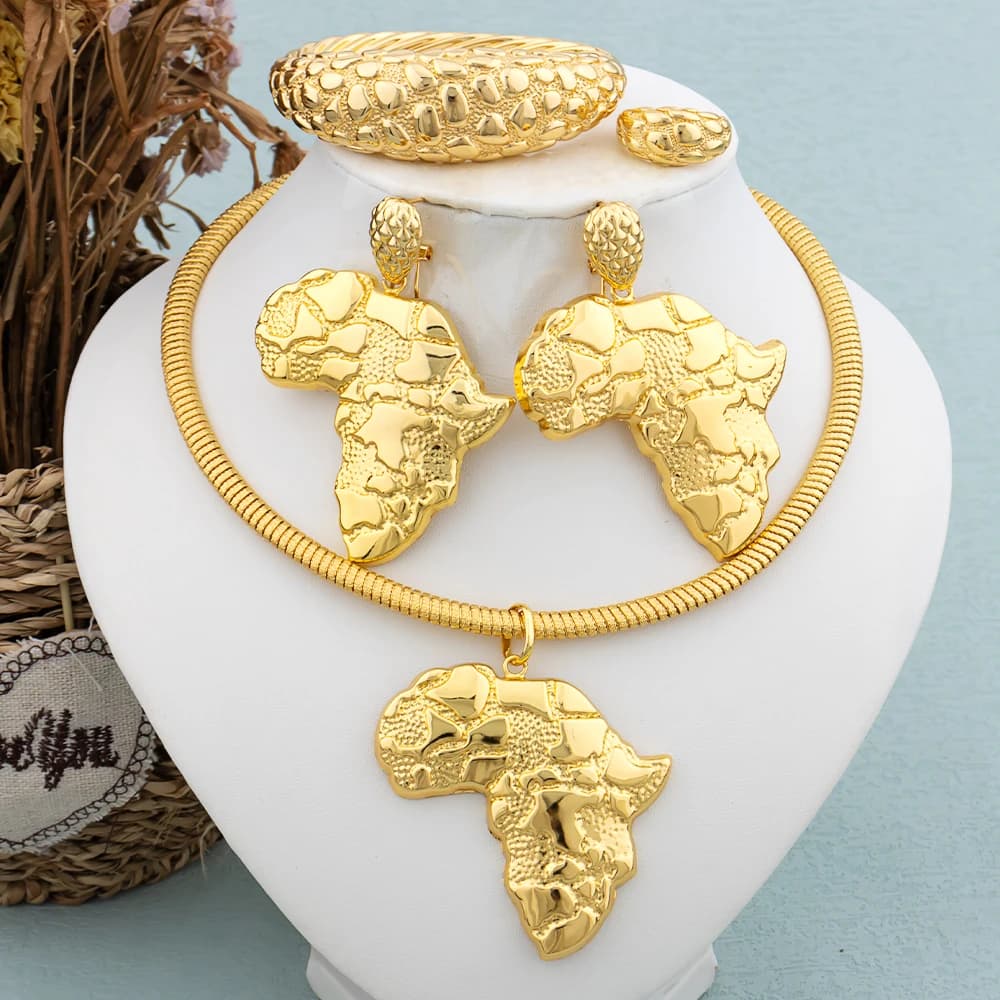Set di gioielli Color oro africano per donna orecchini grandi e ciondolo collana di lusso italiana anello Bangle matrimonio gioielli regalo