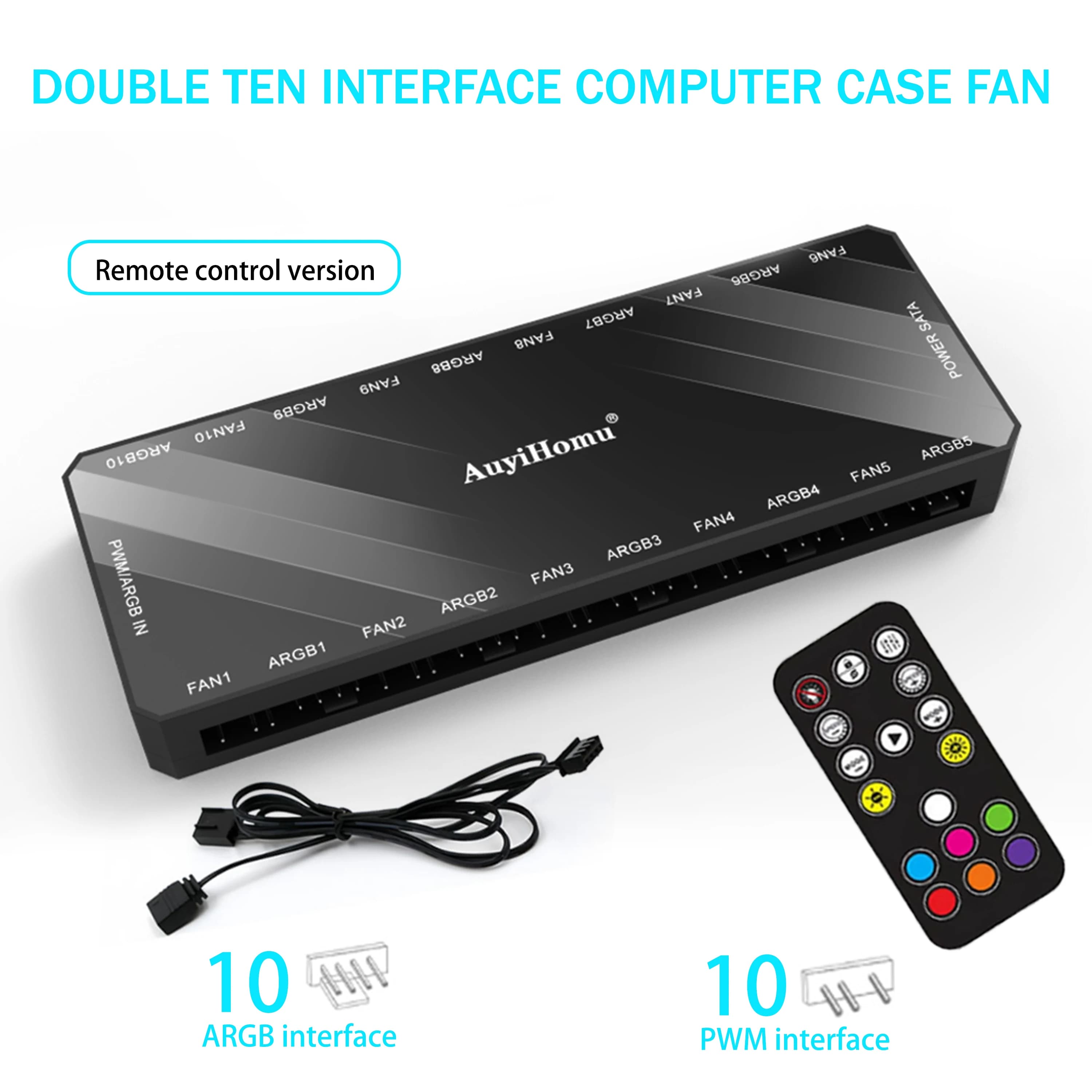 Controller per Ventole ARGB PWM a 10 Porte con Telecomando, Hub RGB 5V 3Pin, Splitter PWM 4Pin, Hub Magnetico per Ventole PC per Raffreddamento e Illuminazione