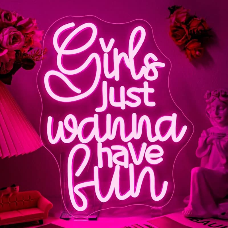 Insegna al Neon 'Girls Just Wanna Have Fun' in Stile Retrò, Luce LED Rosa per Feste, Camera da Letto, Caffetteria, Compleanno, Salone di Bellezza, Decorazione per Feste, USB