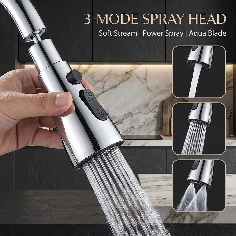 Prolunga per Rubinetto da Cucina con 3 Modalità 720° ° Testina Girevole per Rubinetto ad Alta Pressione, Aeratore Universale Anti-Schizzi, Miscelatore per Acqua