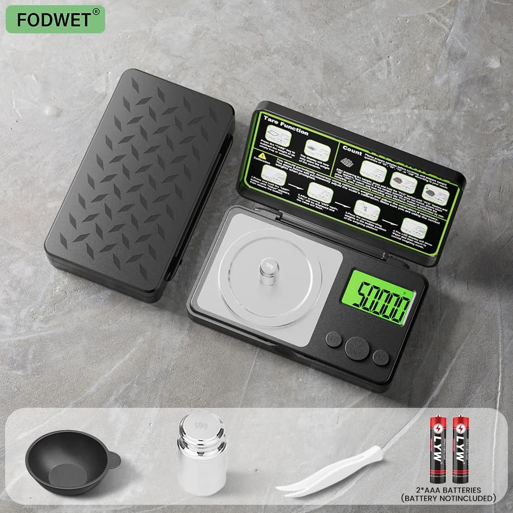 100g/0.001g precision digital milligram scale, portable mini scale with display function, made of ABS material, high-precision postal scale, suitable for high-precision cargo weighing, also suitable for gold, powder, pharmaceuticals, and calibration purposes, includes calibration weights and tweezers, battery not included