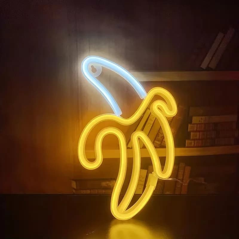 Insegna al neon a forma di banana, luce al neon a LED alimentata tramite USB e batterie, luci notturne decorative per camera da letto, matrimonio, festa di compleanno