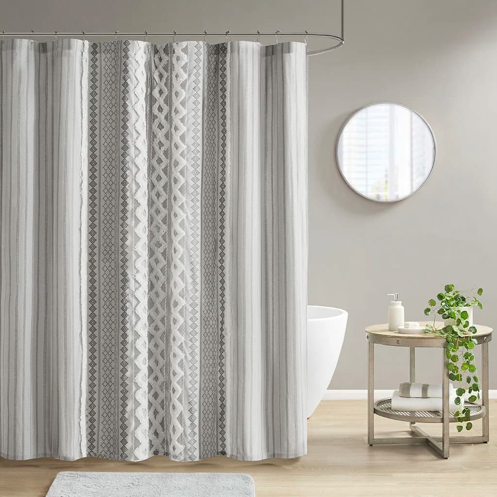 Tenda da doccia stampata in cotone con ciniglia (grigio + cotone)